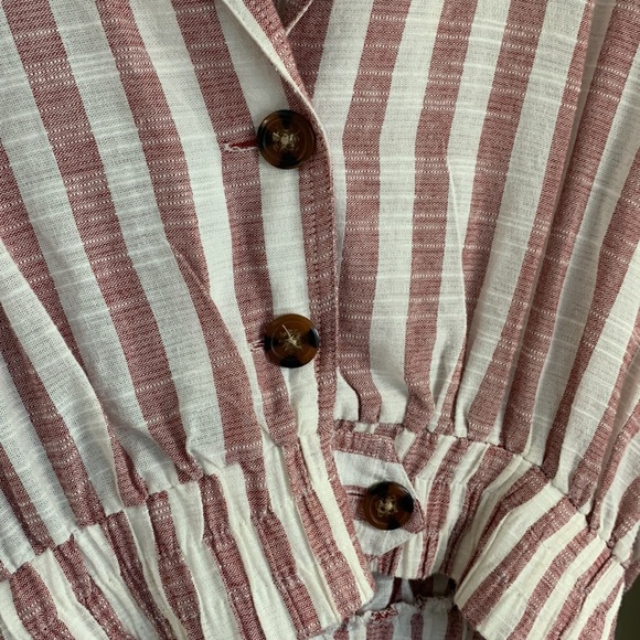 Pink white stripe cropped collar top - Picture 3 of 6